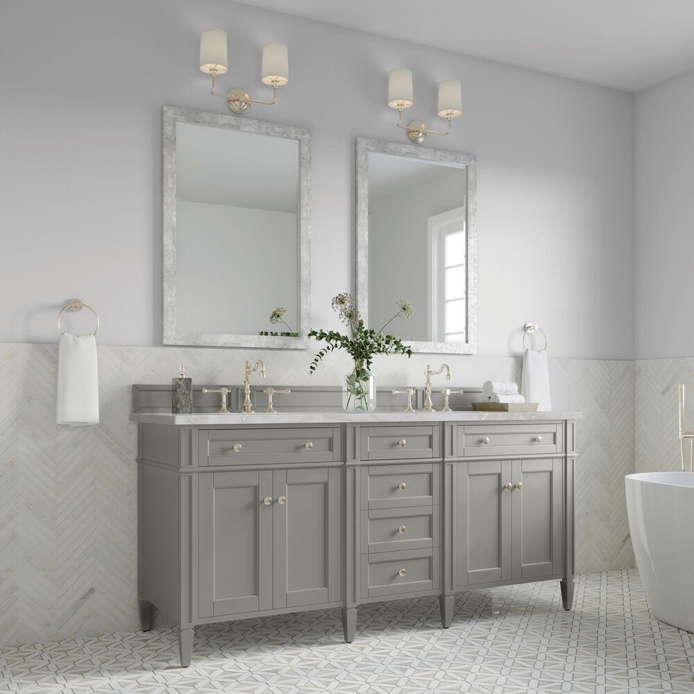 James Martin Vanities Brittany 72&quot; Double Bathroom Vanity in Urban Gray with 3 cm Victorian Silver Quartz Top and Rectangular Sinks, , large