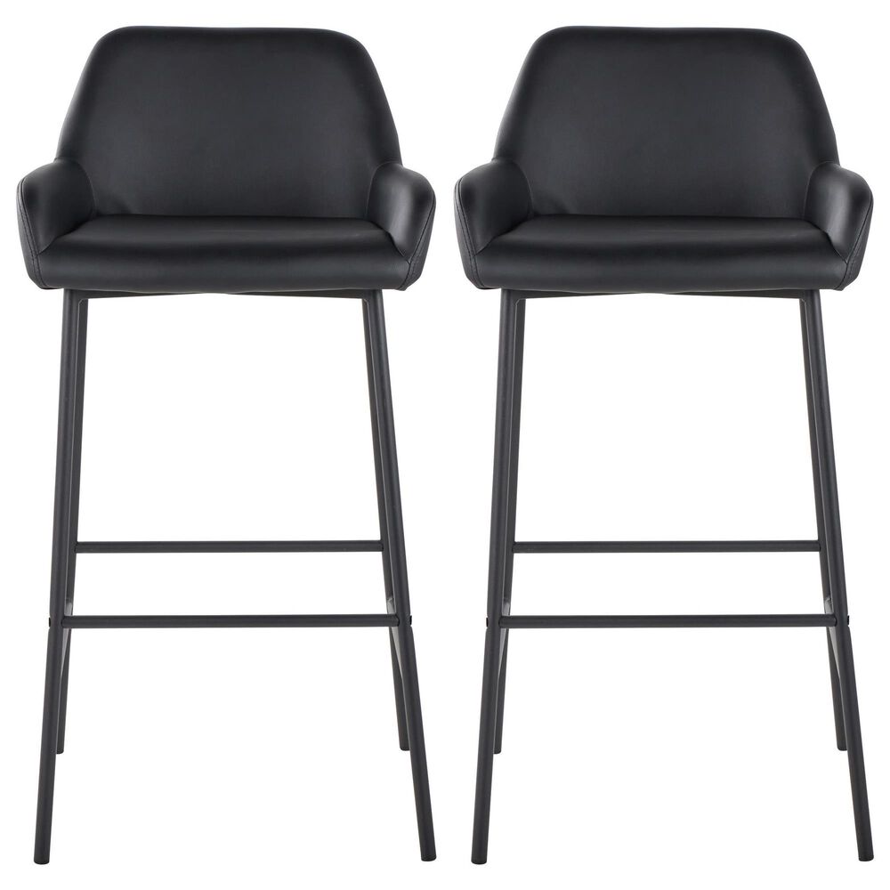 LumiSource Daniella Bar Stool with Black Faux Leather Upholstery in Black (Set of 2), , large