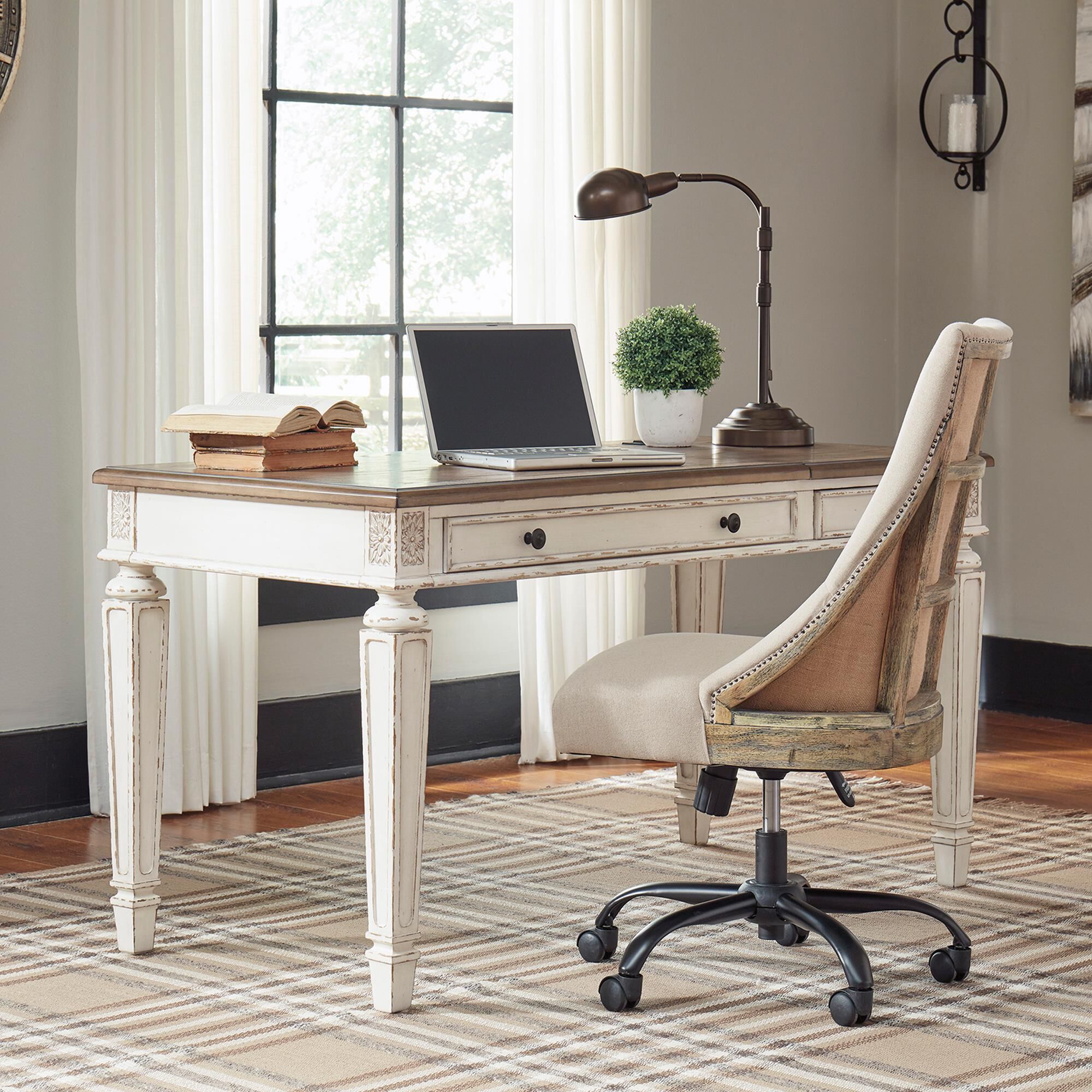 Realyn white and brown shop home office desk