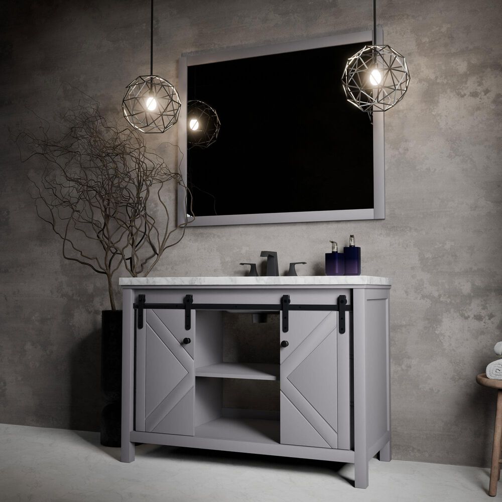 Lexora Home Marsyas 48" Single Bathroom Vanity in Dark Grey with White Carrara Marble Top and Rectangular Sink, , large