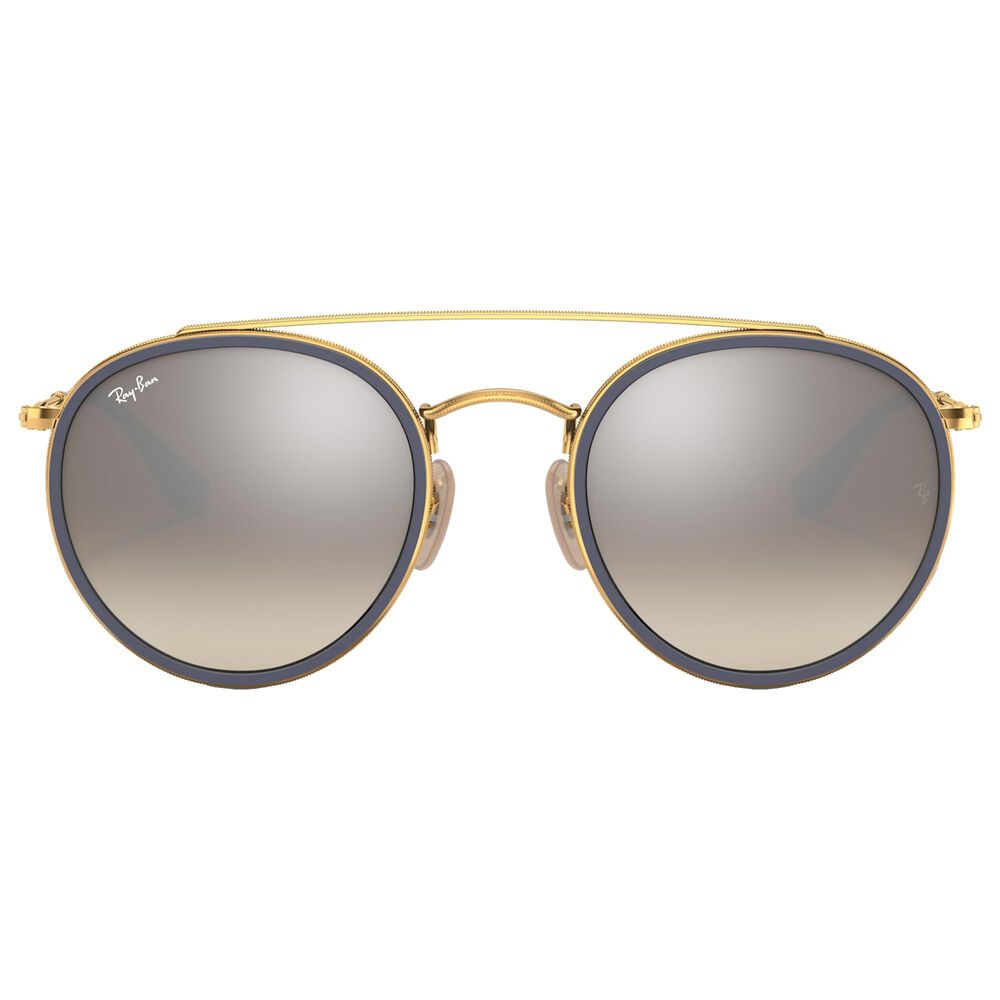 Ray-Ban Round Double Bridge Sunglasses with Silver Lenses in Polished Gold, , large