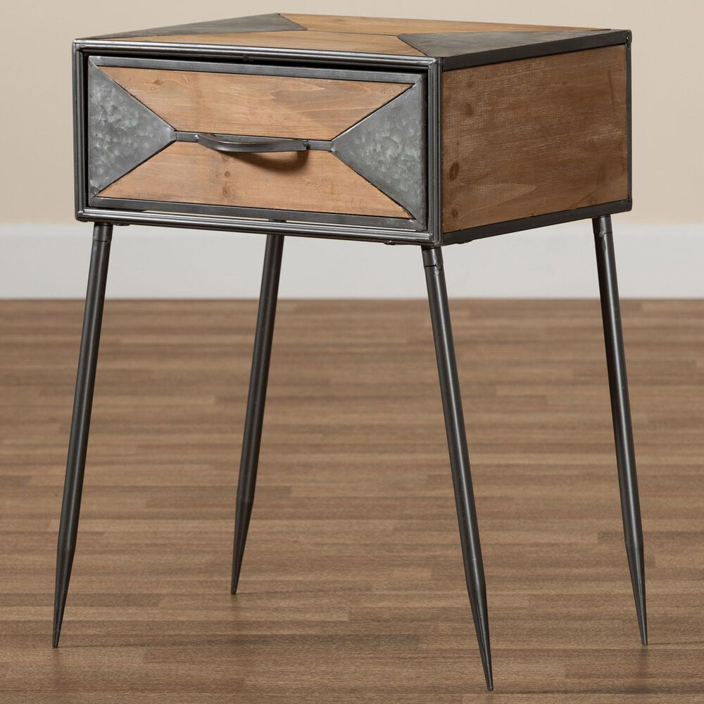 Baxton Studio Laurel 1-Drawer End Table in Whitewashed Oak Brown and Antique Grey, , large