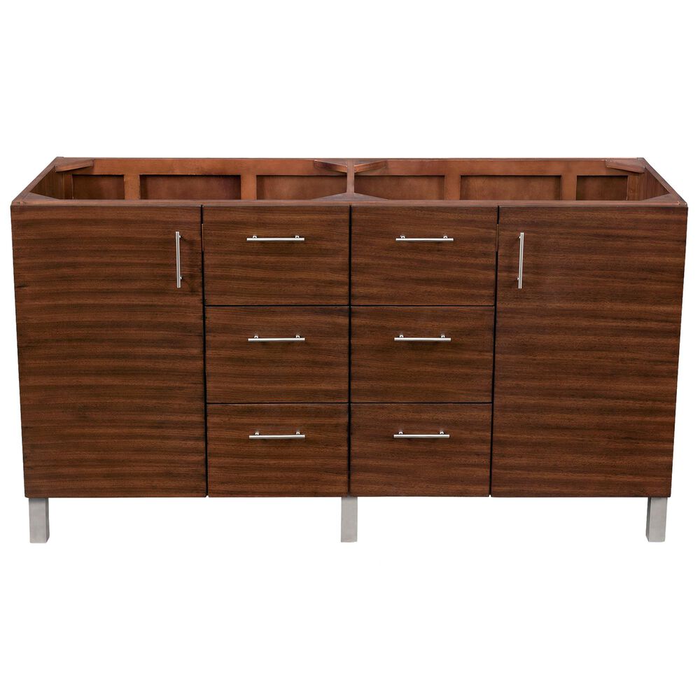 James Martin Metropolitan 60" Double Bathroom Vanity in American Walnut and Satin Nickel