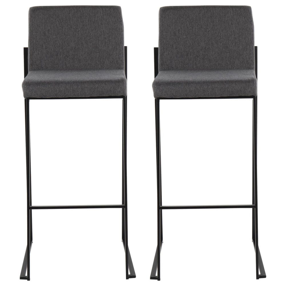 Lumisource Fuji High Back Barstool with Charcoal Fabric in Black &#40;Set of 2&#41;, , large