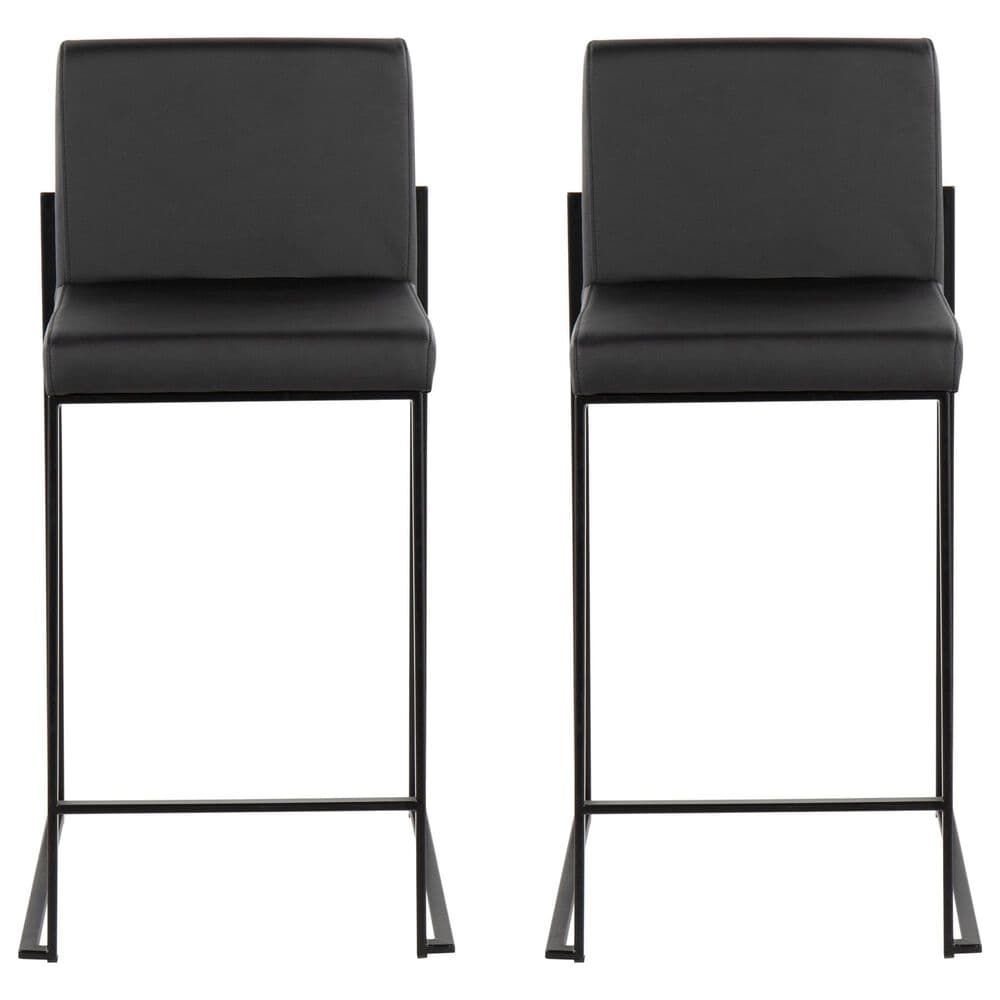 Lumisource Fuji Stackable Counter Stool with Black Faux Leather Cushion in Black &#40;Set of 2&#41;, , large