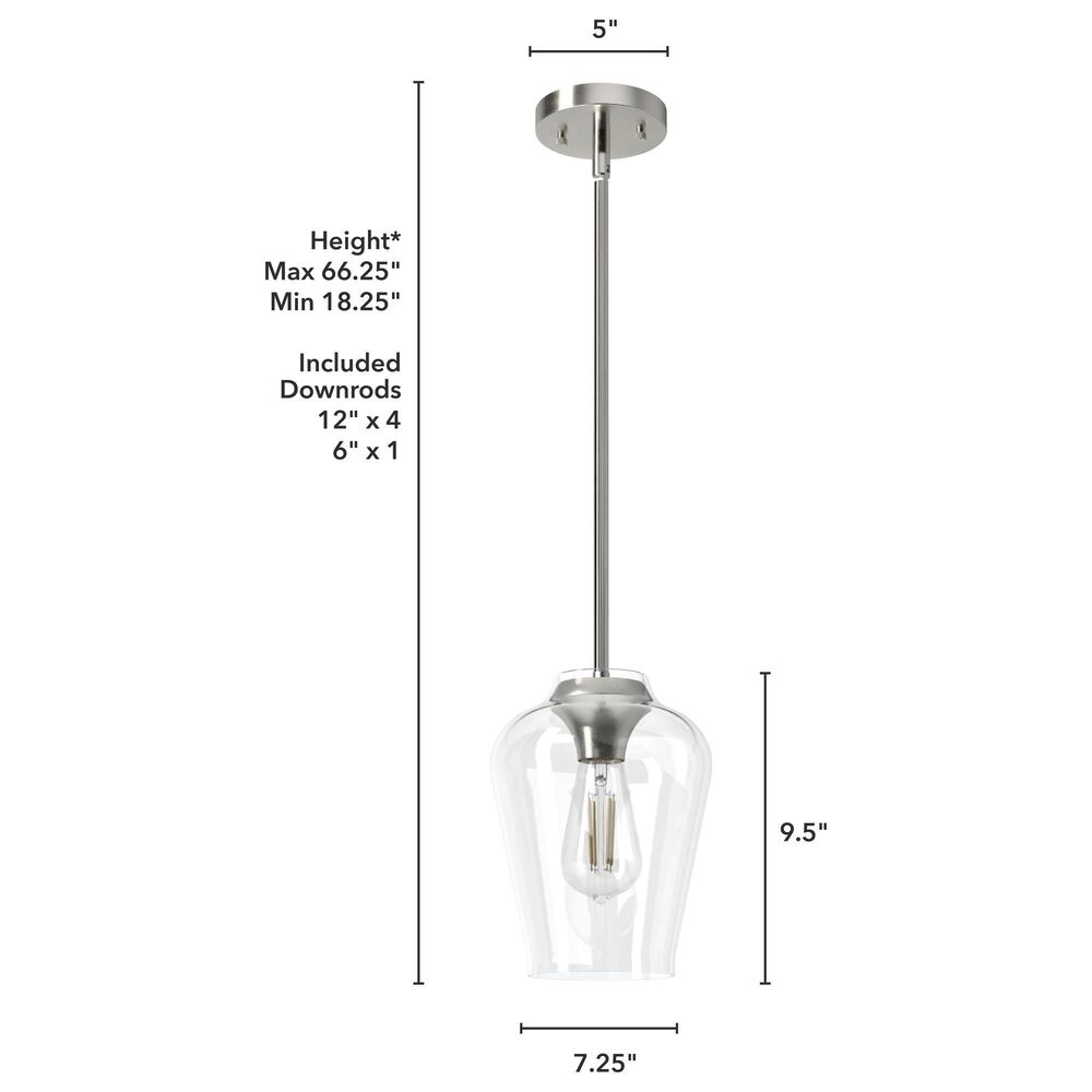 Hunter Vidria 7.25&quot; 1-Light Mini Pendant in Brushed Nickel, , large