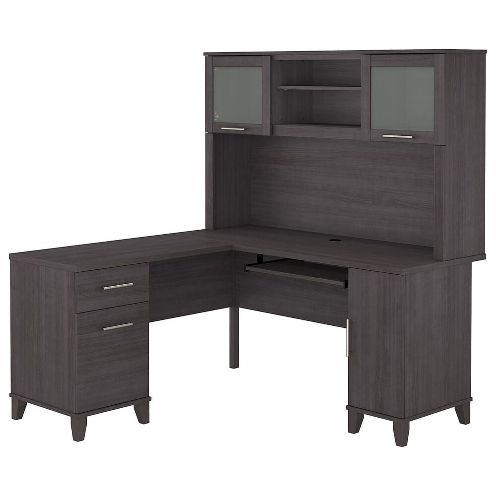 Bush Somerset 60&quot; L-Shaped Desk with Hutch in Storm Gray, , large