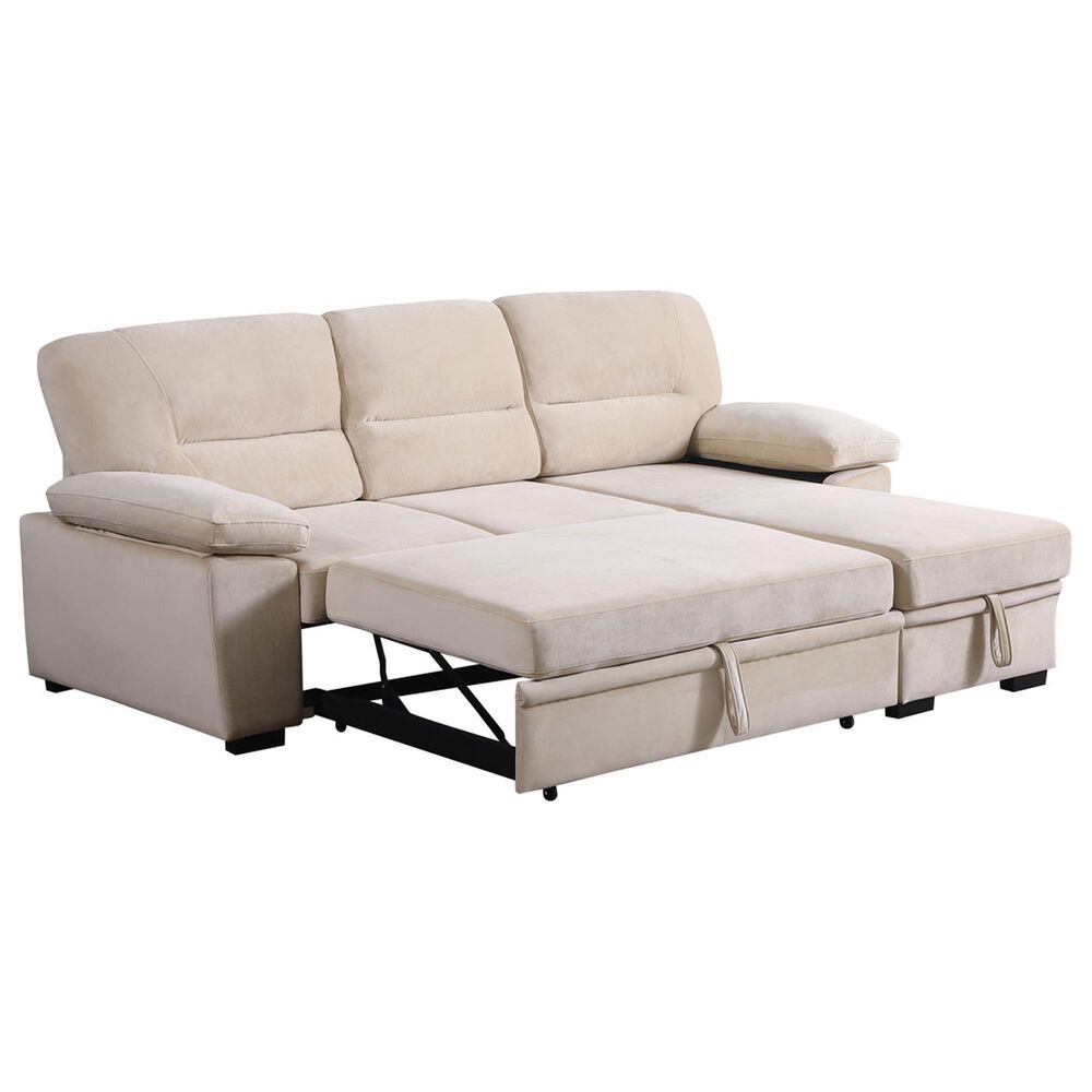 HOMLUX 97.5"W Velvet Sleeper Sectional Sofa with Reversible Storage Chaise, in Beige, , large