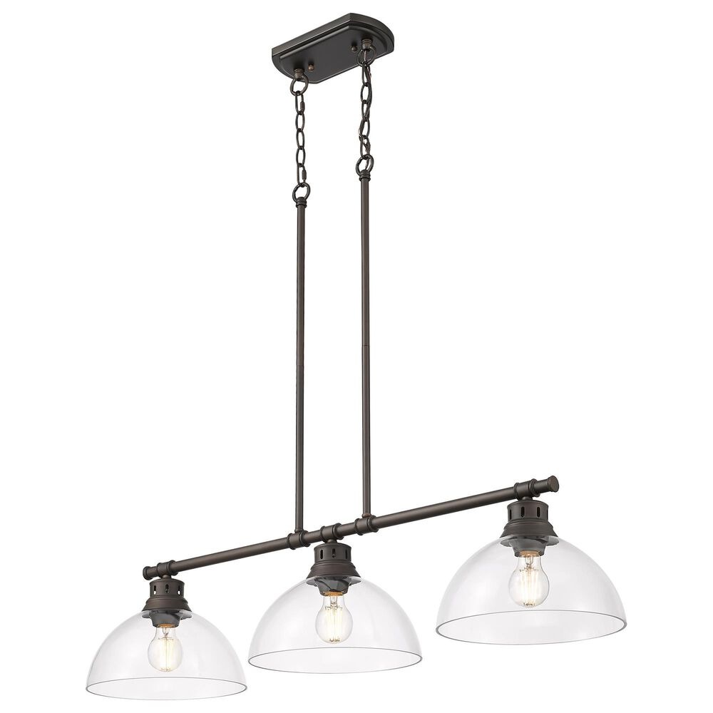 Golden Lighting Duncan 3-Light Pendant with Clear Shade in Rubbed Bronze, , large
