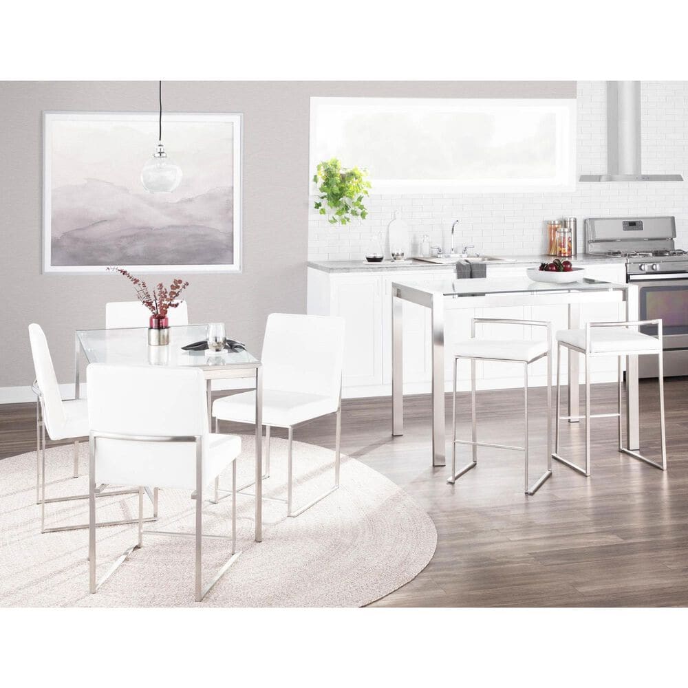 Lumisource Fuji Side Chair with White Velvet Cushion in Brushed Stainless Steel &#40;Set of 2&#41;, , large