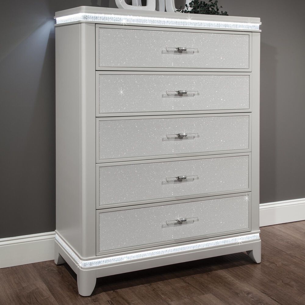 Davis International Carmelita 5-Drawer LED Light Chest in White, , large