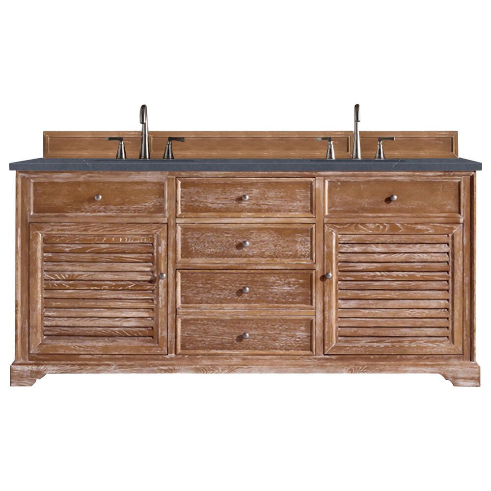 James Martin Vanities Savannah 72" Double Bathroom Vanity in Driftwood with 3 cm Charcoal Soapstone Quartz Top and Rectangular Sinks, , large