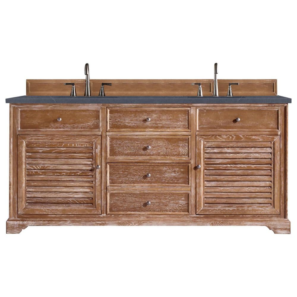 James Martin Vanities Savannah 72" Double Bathroom Vanity in Driftwood with 3 cm Charcoal Soapstone Quartz Top and Rectangular Sinks, , large
