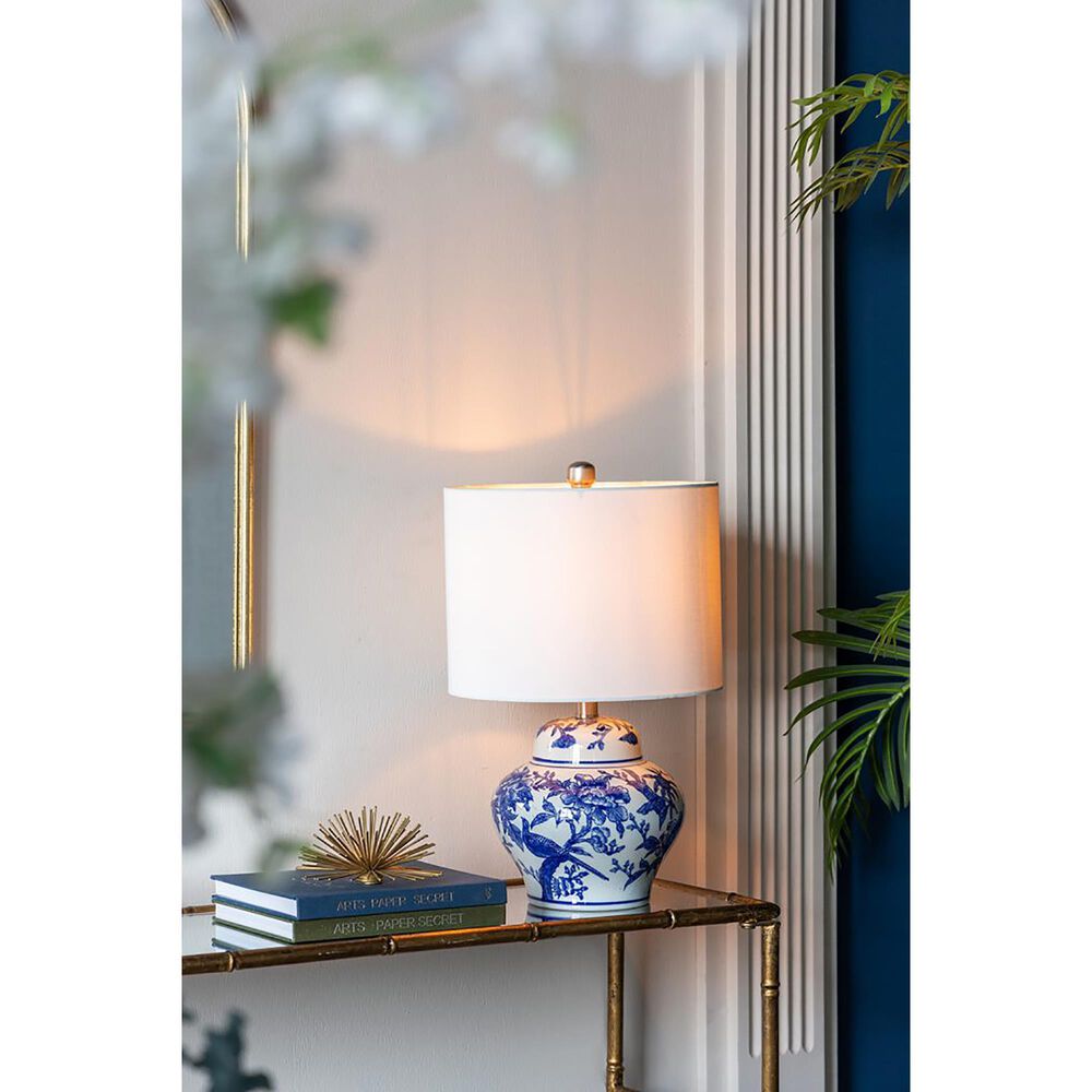 A&amp;B Home Floral Vase Table Lamp in Blue and White, , large
