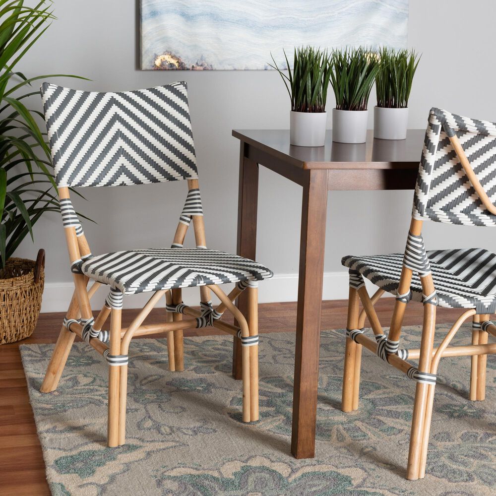Baxton Studio Shai Side Chair in Grey, White and Natural Brown, , large