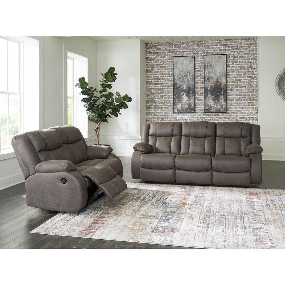 Ashley First Base Manual Reclining Loveseat in Gunmetal, , large
