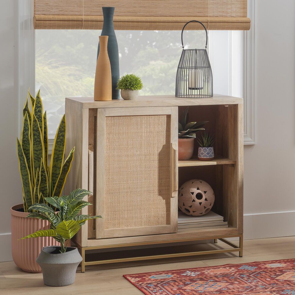 Linon Home Decor Janie 2-Door Cabinet in Natural and Gold, , large