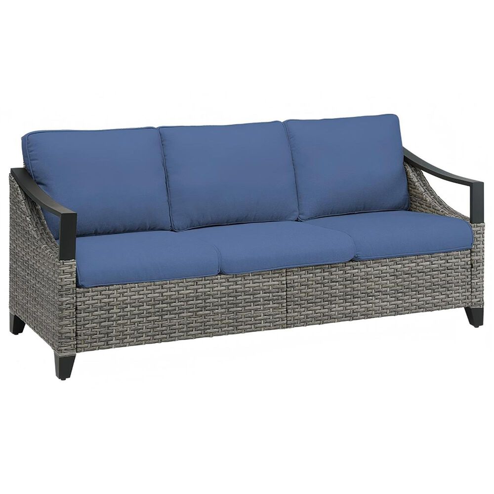 Sunwell Garden 32"H 3-Seater Outdoor Sofa with Curved Navy Cushions in Gray, , large