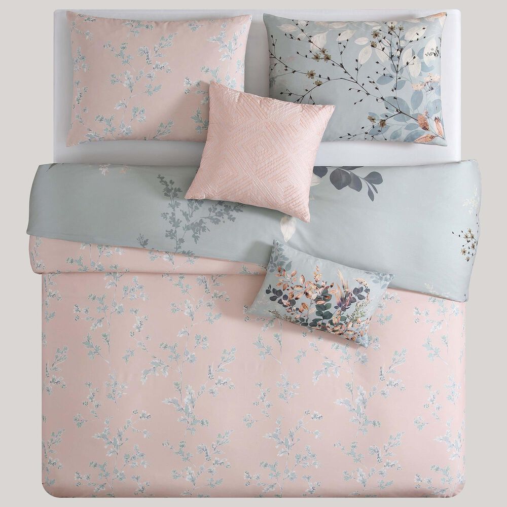 BEBEJAN Peach Leaves on Sage 5-Piece Queen Comforter Set in Sage Green, Bronze Peache and Beige, , large