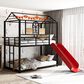 Hearth and Haven Twin over Twin House Bunk Bed with Built-in Slide in Black and Red, , large