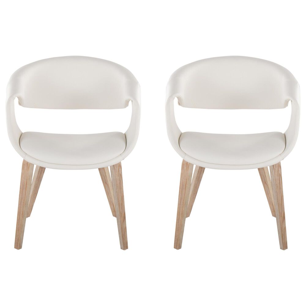 LumiSource Curvo Contemporary Upholstered Chair in Whitewashed Wood and White Faux Leather by LumiSource - Set of 2, , large