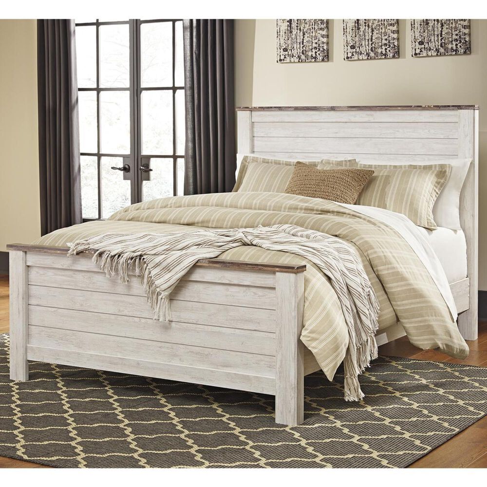 Signature Design by Ashley Willowton Queen Panel Bed in Whitewash, , large