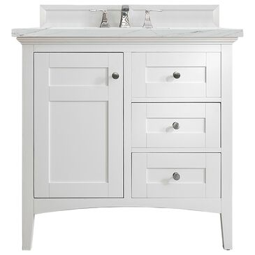 James Martin Vanities Palisades 36" Single Bathroom Vanity in Bright White with 3 cm Ethereal Noctis Quartz Top and Rectangular Sink, , large