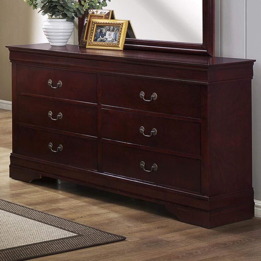 Crown Mark Louis Philip 6 Drawer Dresser in Cherry, , large