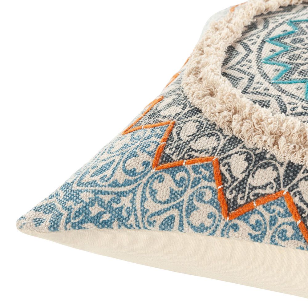 Surya Dayna 20&quot; Square Throw Pillow in Taupe, Blue, Oatmeal, Dark Blue, Burnt Orange and Teal, , large