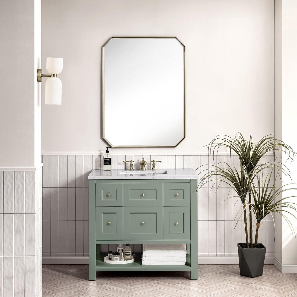 James Martin Vanities Breckenridge 36&quot; Single Bathroom Vanity in Smokey Celadon with 3 cm Arctic Fall Solid Surface Top and Rectangular Sink, , large