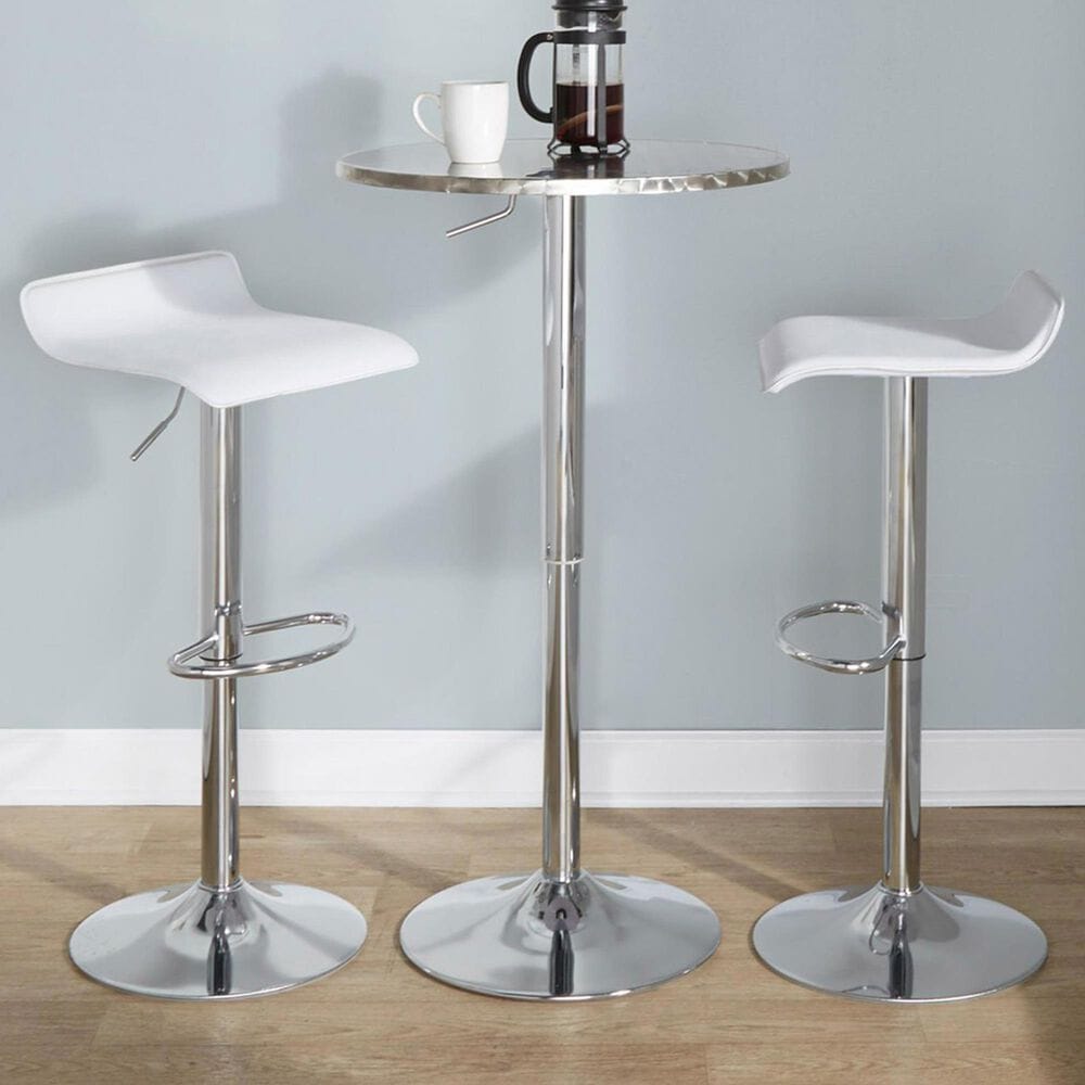 Lumisource Ale Swivel Adjustable Barstool with White Seat in Chrome &#40;Set of 2&#41;, , large