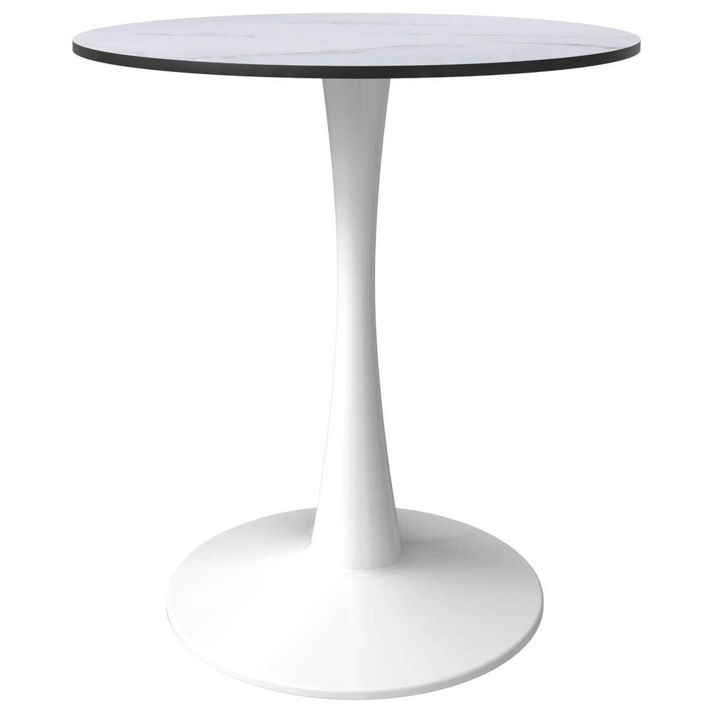 Leisuremod Leisuremod Bristol 24 round dining table White base with marbled MDF top, , large