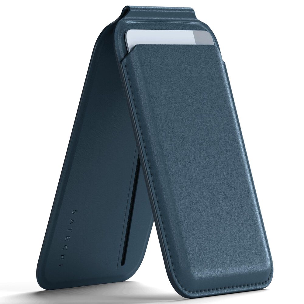 Satechi Vegan Leather Magnetic Wallet Stand in Dark Blue, , large