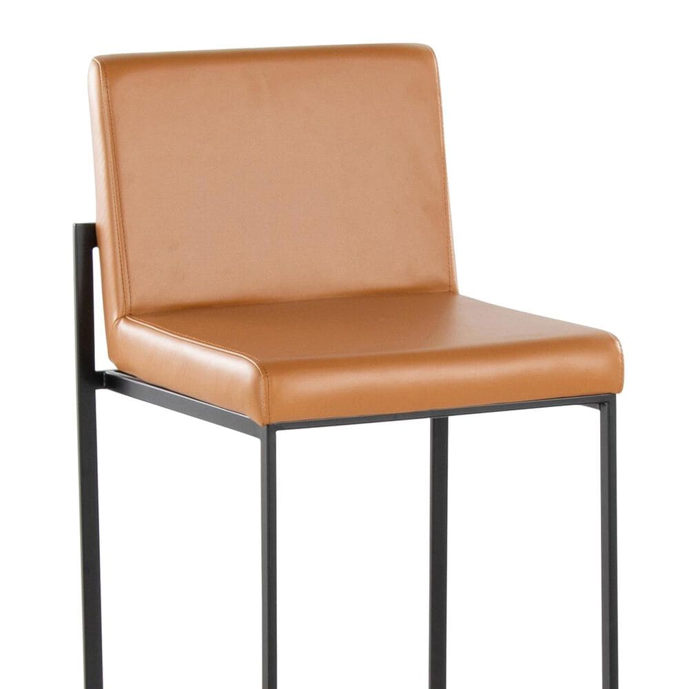 Lumisource Fuji High Back Barstool with Camel Faux Leather in Black &#40;Set of 2&#41;, , large