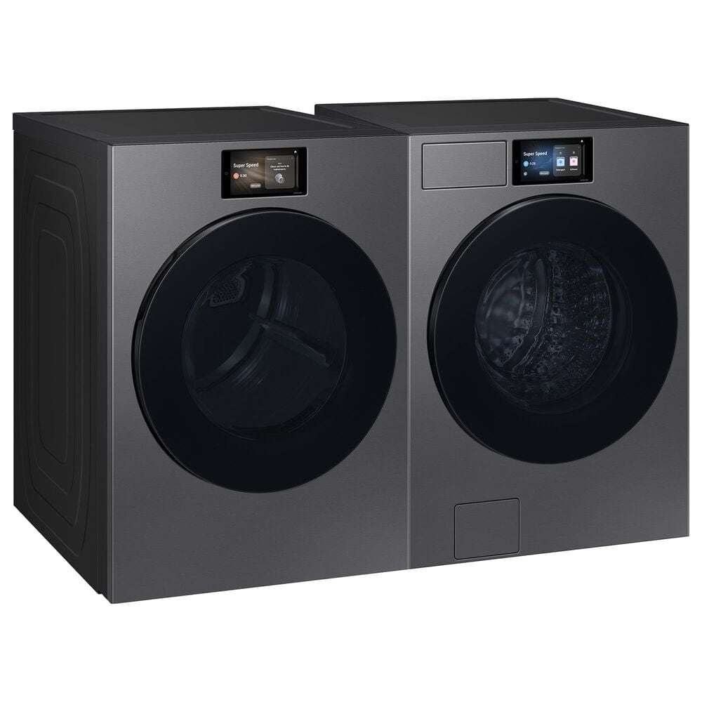 SAMSUNG Bespoke 5.3 Cu. Ft. Front Load Washer and 7.6 Cu. Ft. Front Load Gas Dryer in Dark Steel, , large