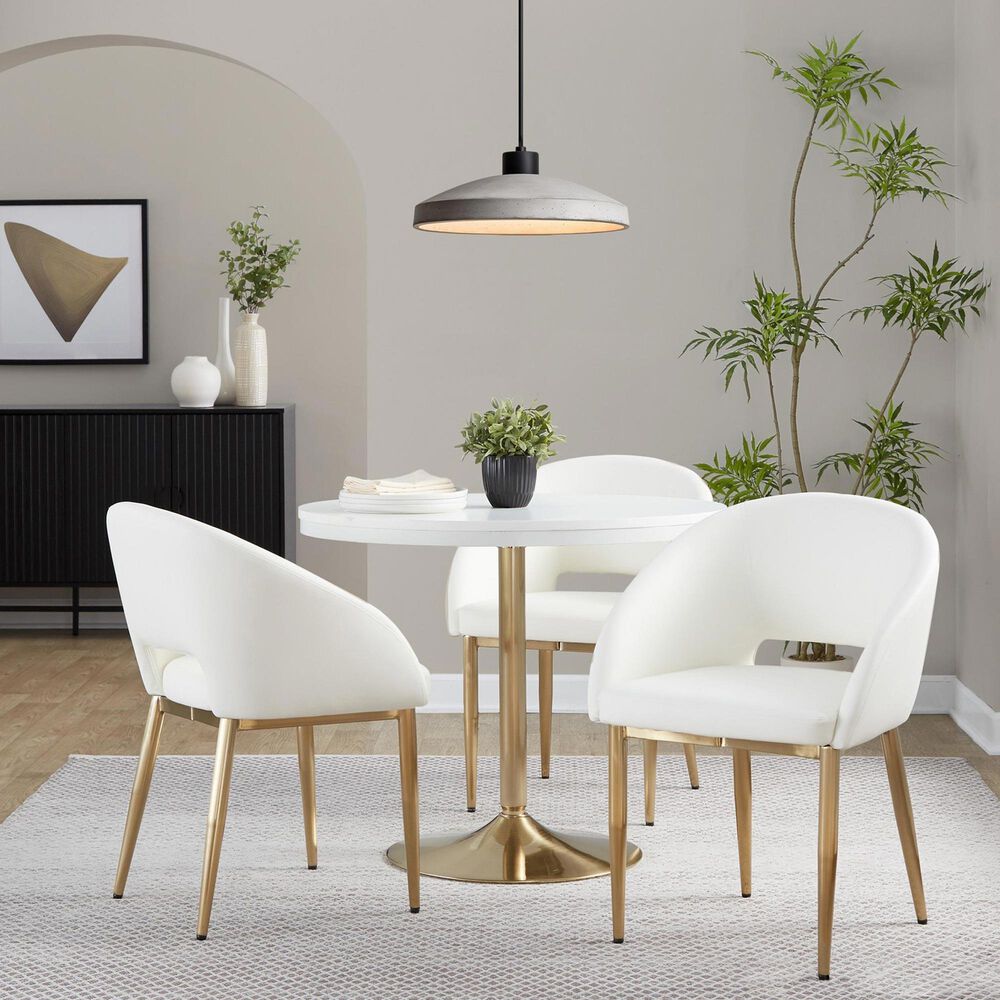 LumiSource Renee Arm Chair with White Faux Leather Cushion in Gold (Set of 2), , large