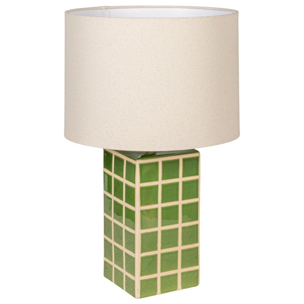 Creative Coop Zara Stoneware Table Lamp in Green and White, , large