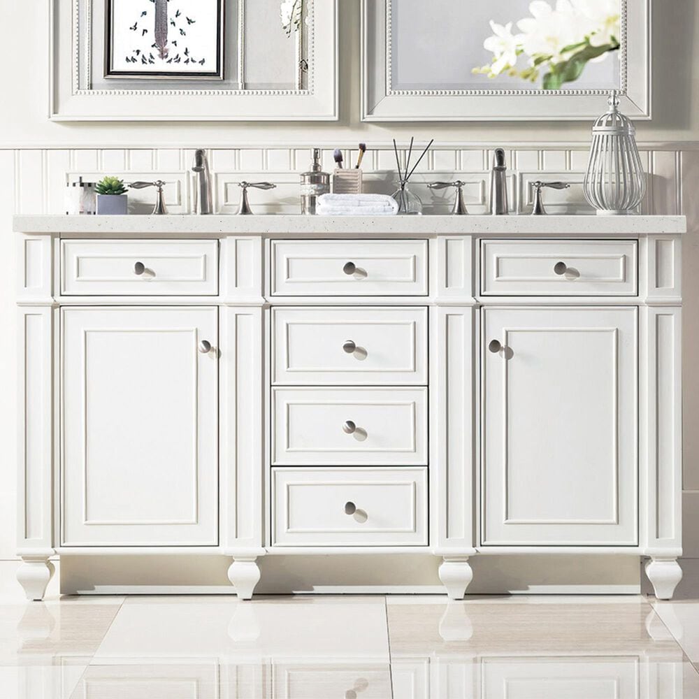 James Martin Vanities Bristol 60&quot; Double Bathroom Vanity in Bright White with 3 cm Lime Delight Quartz Top and Rectangular Sinks, , large