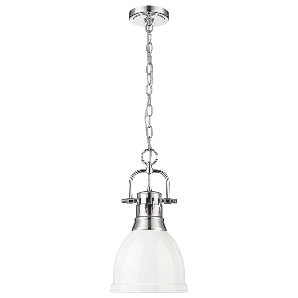 Golden Lighting Duncan 1-Light Small Pendant with Chain and White Shade in Chrome, , large