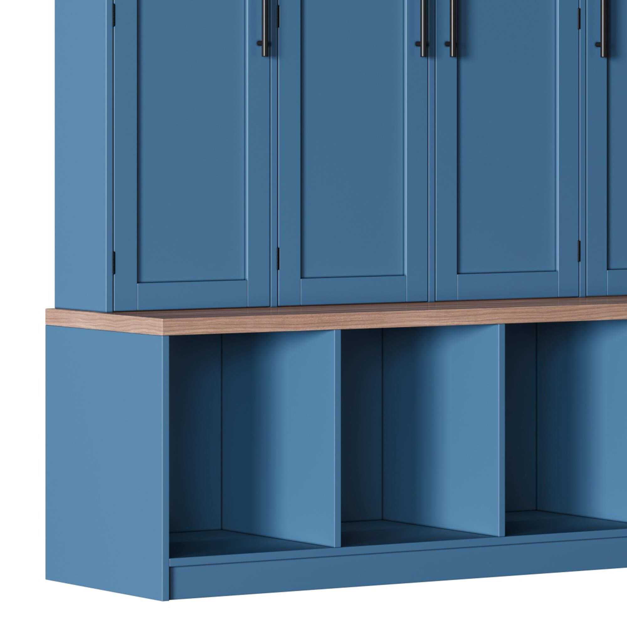 HOMLUX 4-Hook Hall Tree with 8-Door in Blue and Walnut