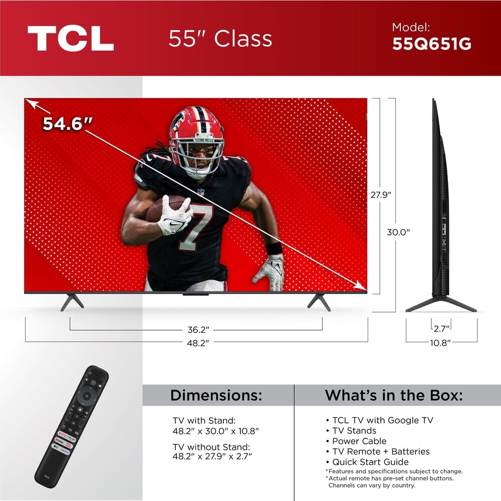 TCL 55&quot; Q Class 4K UHD QLED with HDR in Black - Smart TV, , large