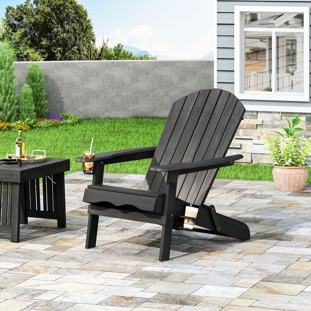 Hearth and Haven Bellwood Outdoor Folding Adirondack Chair in Dark Grey, , large