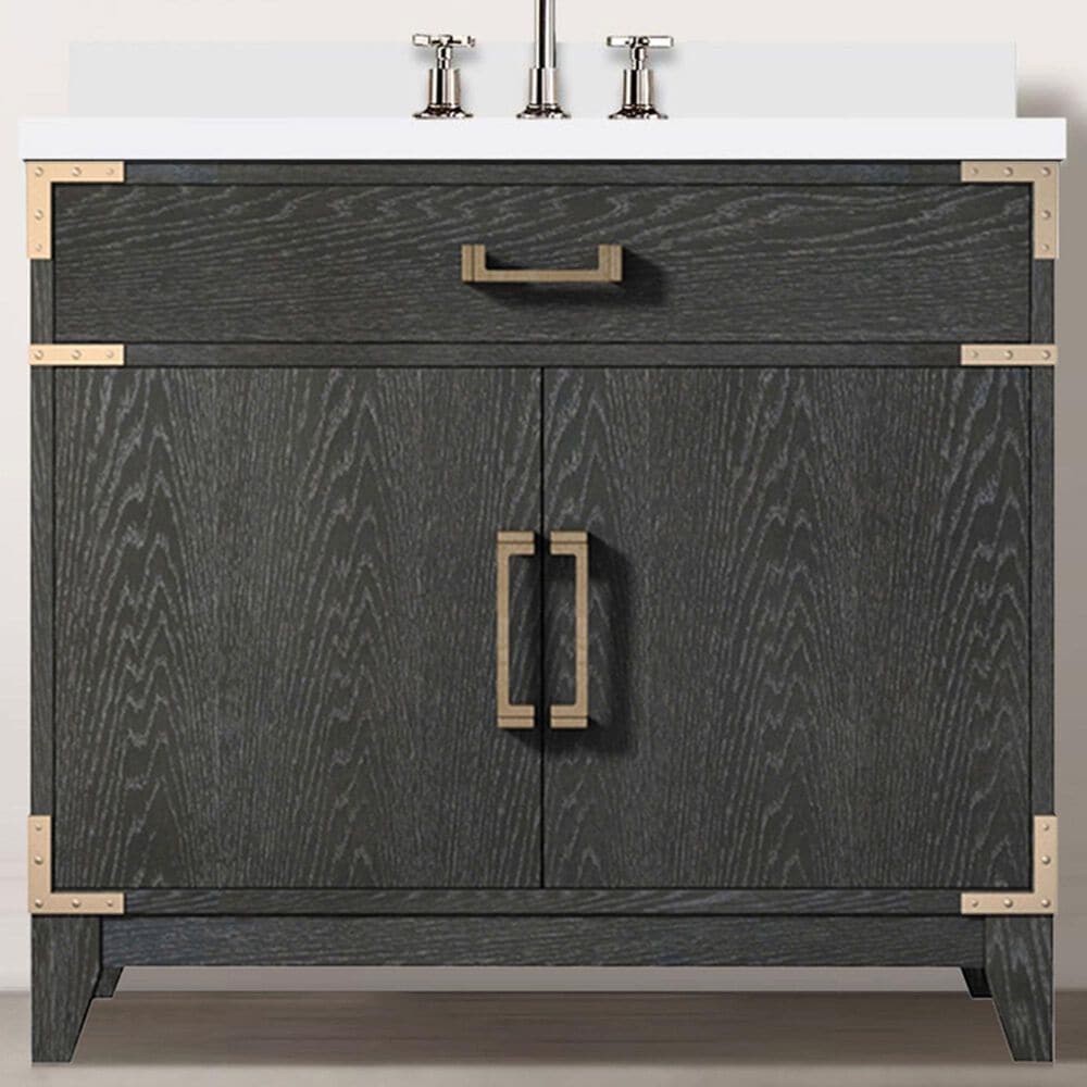 Lexora Home Laurel 36&quot; Single Bathroom Vanity in Black Oak with White Quartz Top and Rectangular Sink, , large