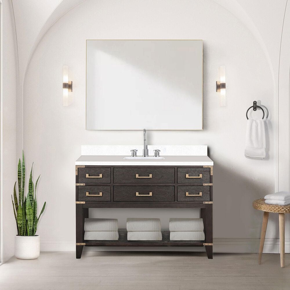 Lexora Home Norwalk 48&quot; Single Bathroom Vanity in Brown Oak with White Quartz Top and Rectangular Sink, , large