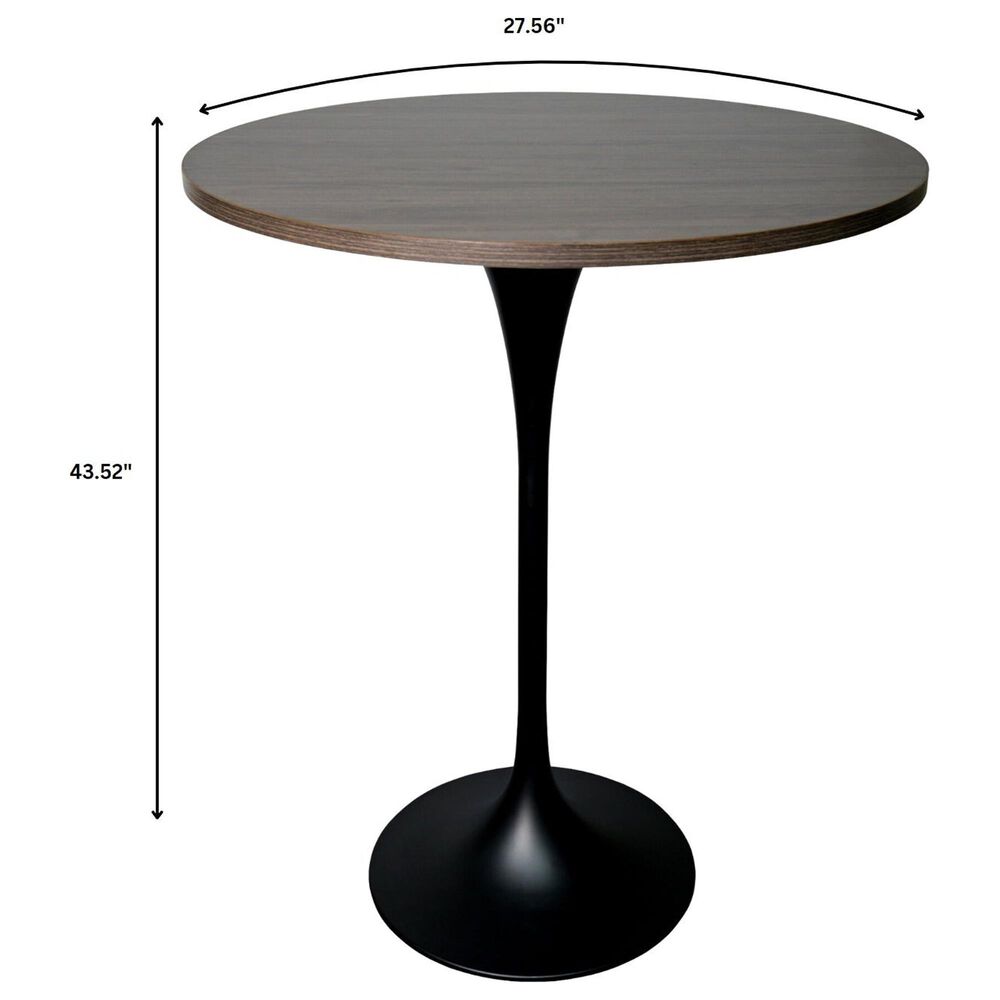Leisuremod LeisureMod Verve Collection Modern Bar Height Table Black Base with 27 Round Cognac Brown MDF Top, , large