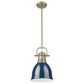 Golden Lighting Duncan 1-Light Small Pendant with Rod and Matte Navy Shade in Aged Brass, , large