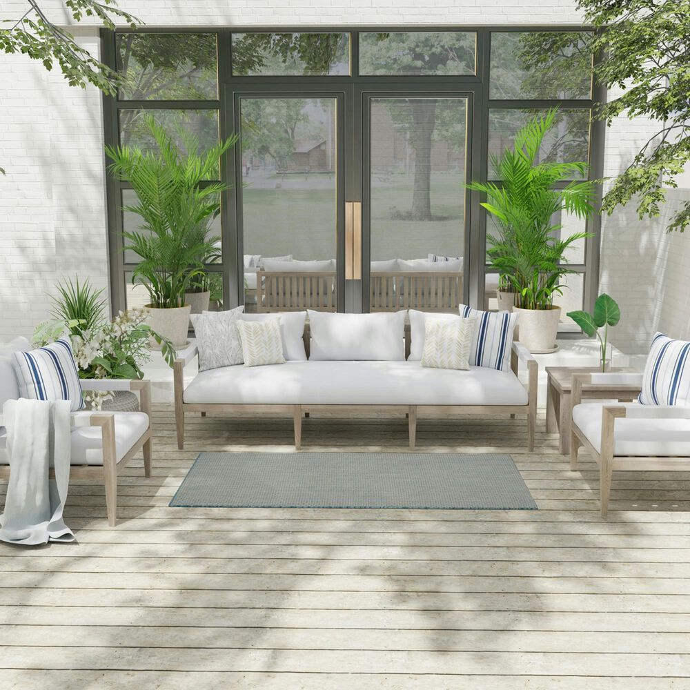 Nourison Courtyard Ivory and Aqua 3&#39; x 5&#39; Indoor/Outdoor Area Rug, , large
