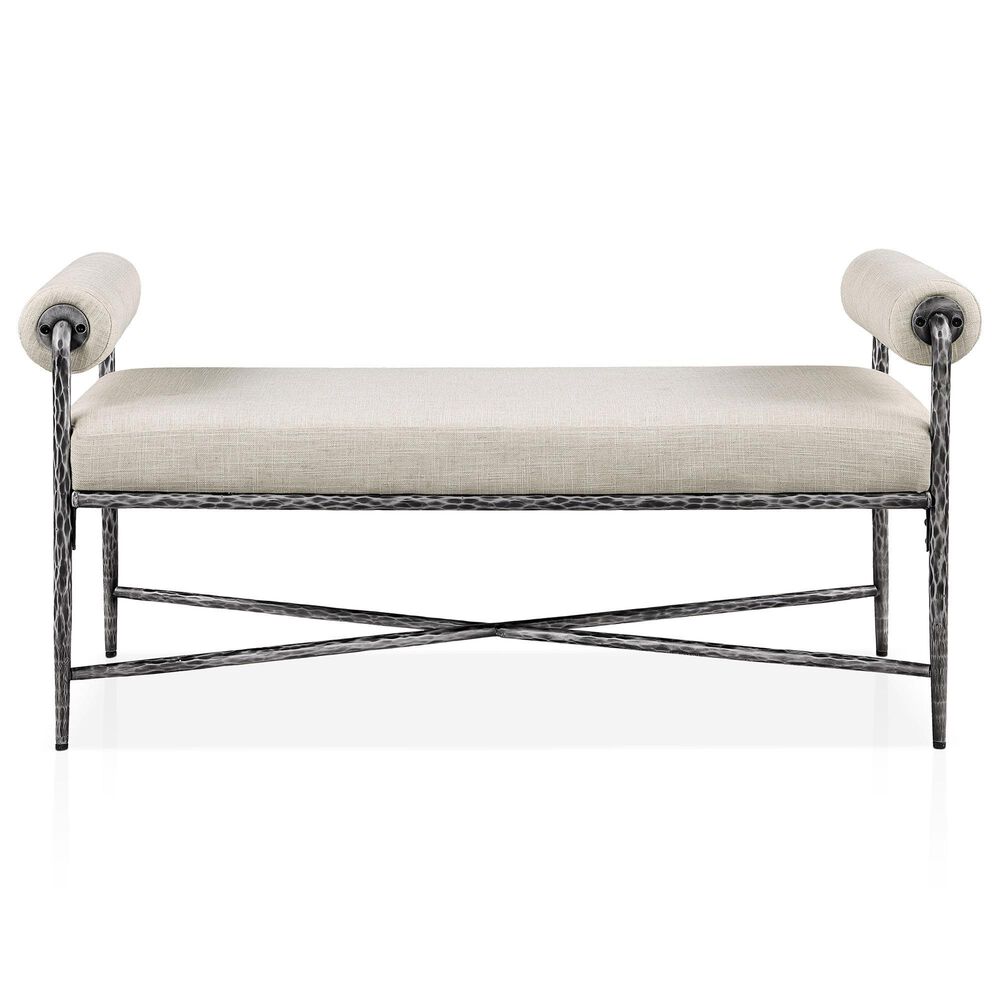Furniture of America Lalia Hammered Metal Upholstered Bench in Gun Metal, , large