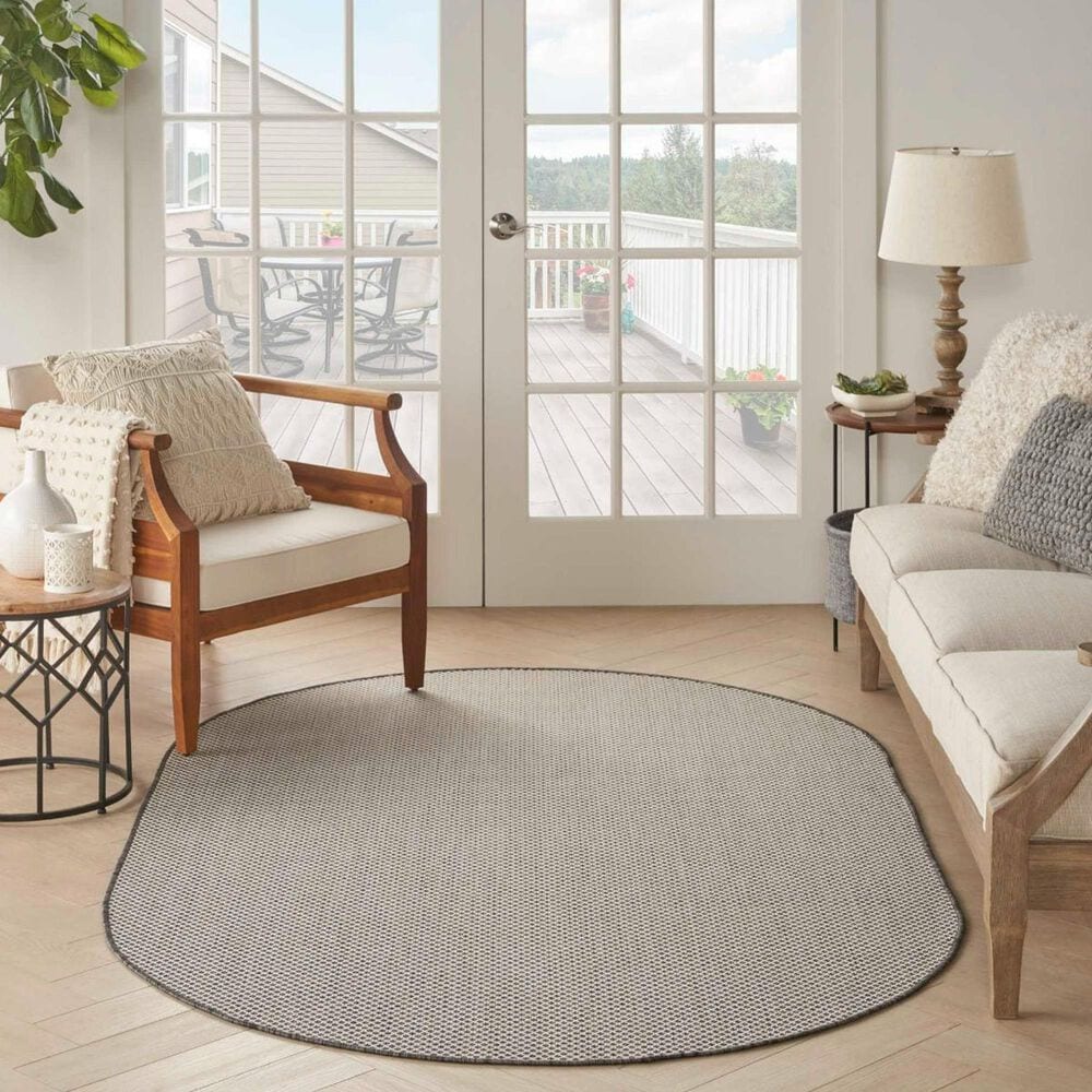 Nourison Courtyard Ivory and Charcoal 5&#39; x 8&#39; Oval Indoor/Outdoor Area Rug, , large