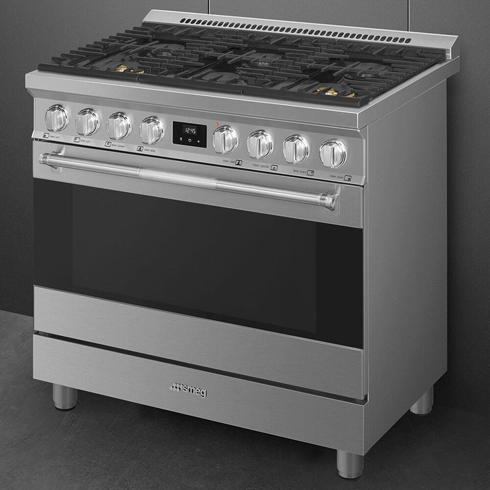SMEG 4.45 Cu. Ft. Freestanding Dual Fuel Range in Stainless Steel, , large